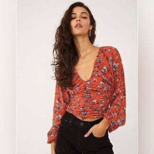 Free People Floral Orange Women's Top